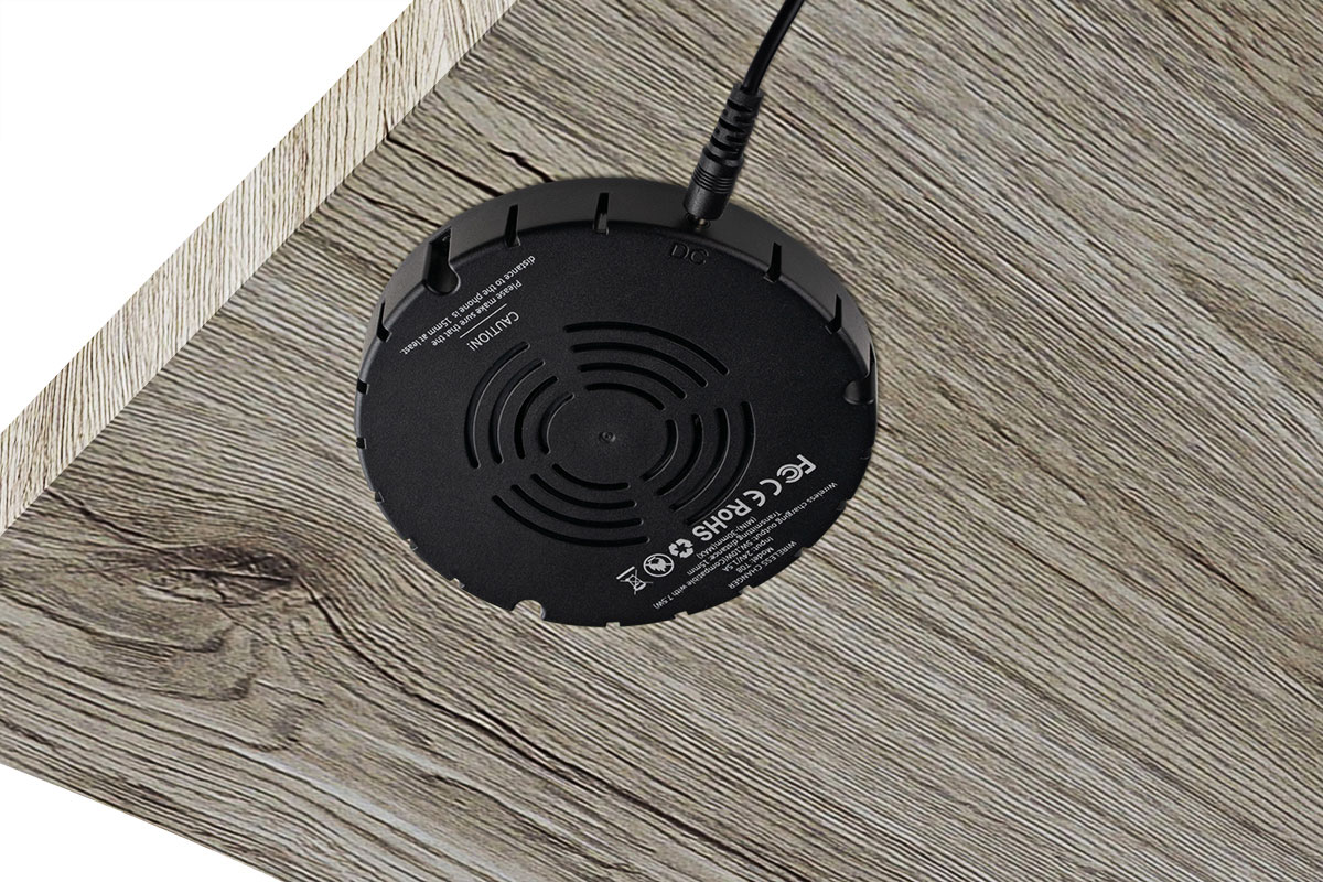 What is the wattage of the Mockett wireless charger for under desk use?