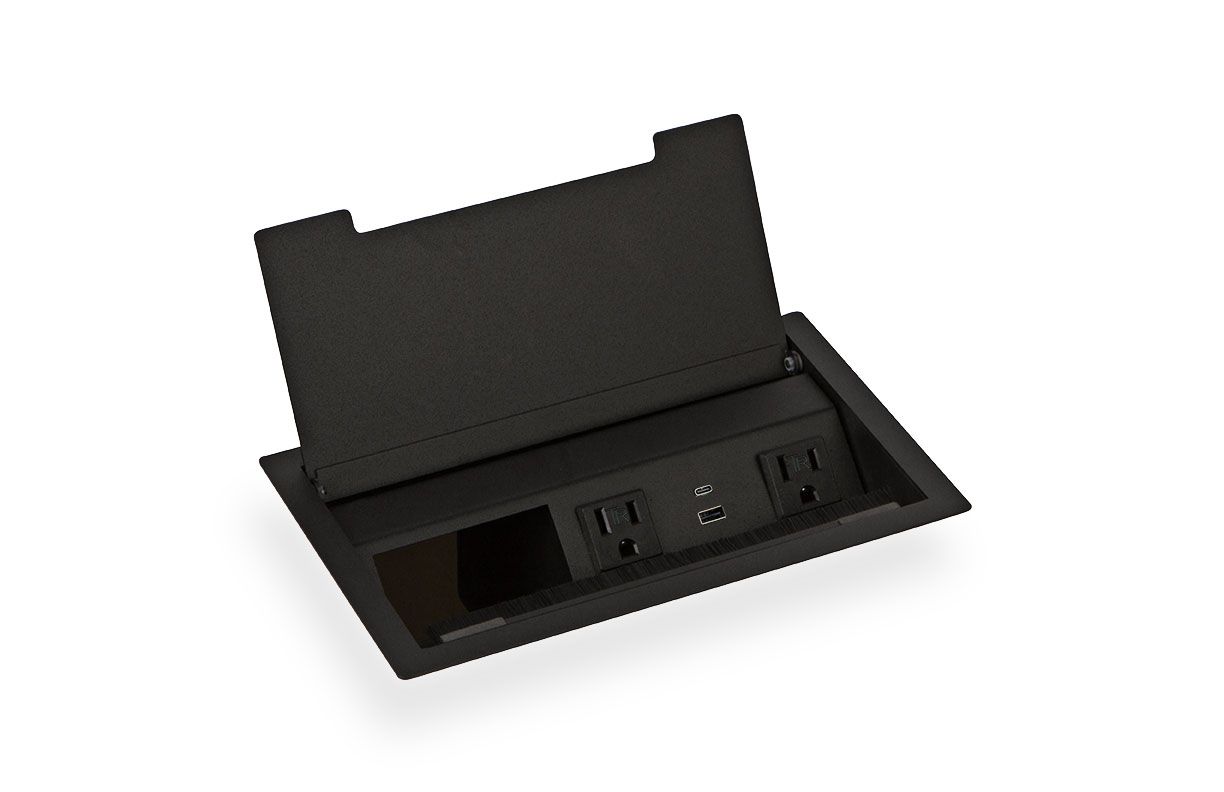 Hinged Lid Power Grommet, Unloaded - 2 Power/USBA+C - Recessed