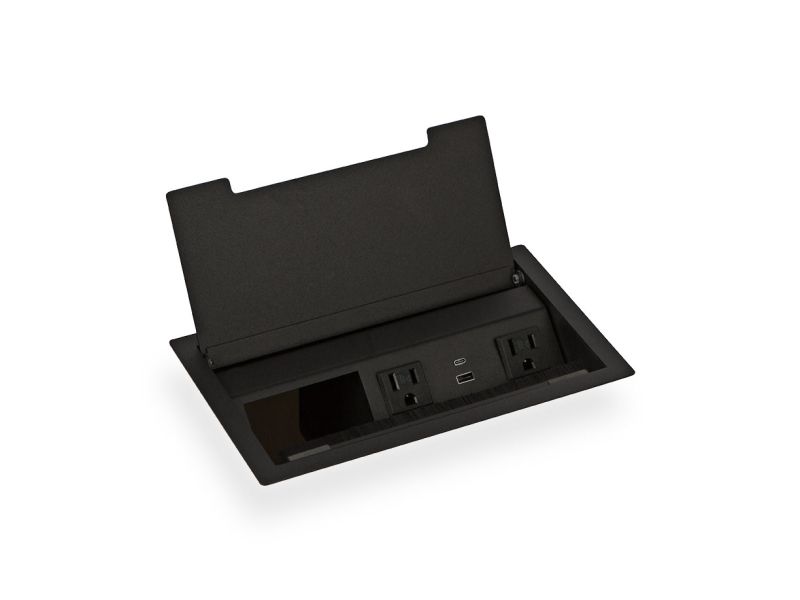 Hinged Lid Power Grommet, Unloaded - 2 Power/USBA+C - Recessed