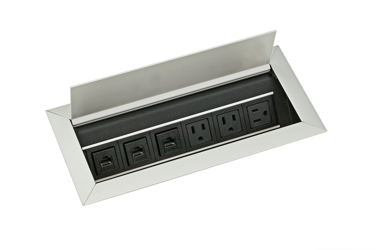 Recessed 3 Power/3 Data Grommet - Recessed Power Grommets - Mockett